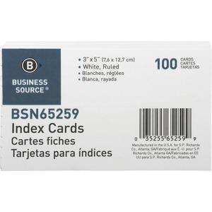 Business Source Ruled Index Cards - Front Ruling Surface - Ruled - 72 lb Basis Weight - 5" x 3" - White Paper - 1000 / Box. Picture 9