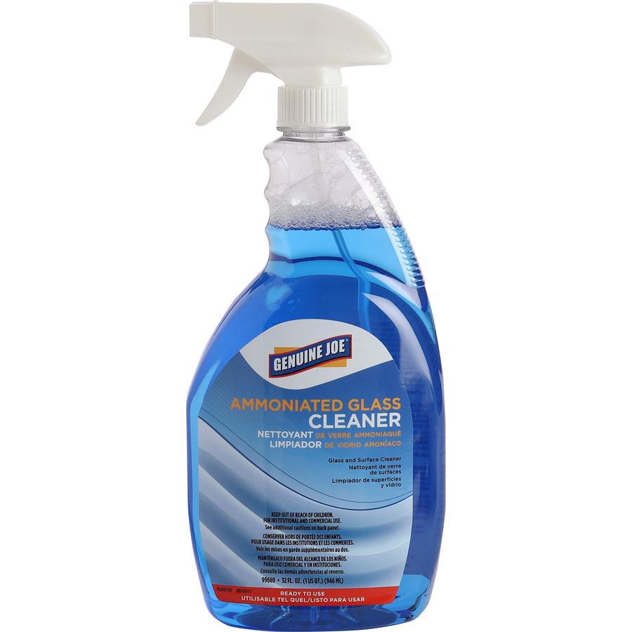 Genuine Joe Ammoniated Glass Cleaner - For Hard Surface - Ready-To-Use - 32 fl oz (1 quart) - 6 / Carton - Blue. Picture 3