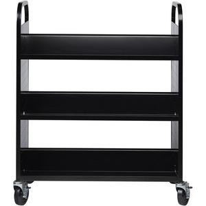 Lorell Double-sided Book Cart - 6 Shelf - Round Handle - 5" Caster Size - Steel - x 38" Width x 18" Depth x 46.3" Height - Black - 1 Each. Picture 7
