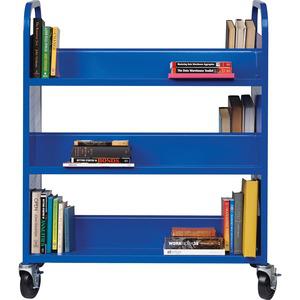 Lorell Double-sided Book Cart - 6 Shelf - Round Handle - 5" Caster Size - Steel - x 38" Width x 18" Depth x 46.3" Height - Blue - 1 Each. Picture 10