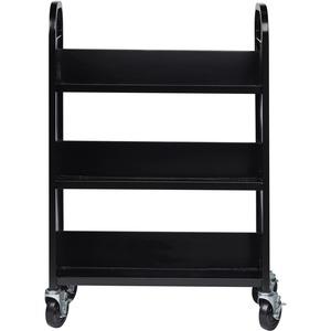 Lorell Single-sided Book Cart - 3 Shelf - Round Handle - 5" Caster Size - Steel - x 32" Width x 14" Depth x 46" Height - Black - 1 Each. Picture 4