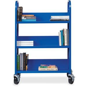 Lorell Single-sided Book Cart - 3 Shelf - Round Handle - 5" Caster Size - Steel - x 32" Width x 14" Depth x 46" Height - Blue - 1 Each. Picture 5