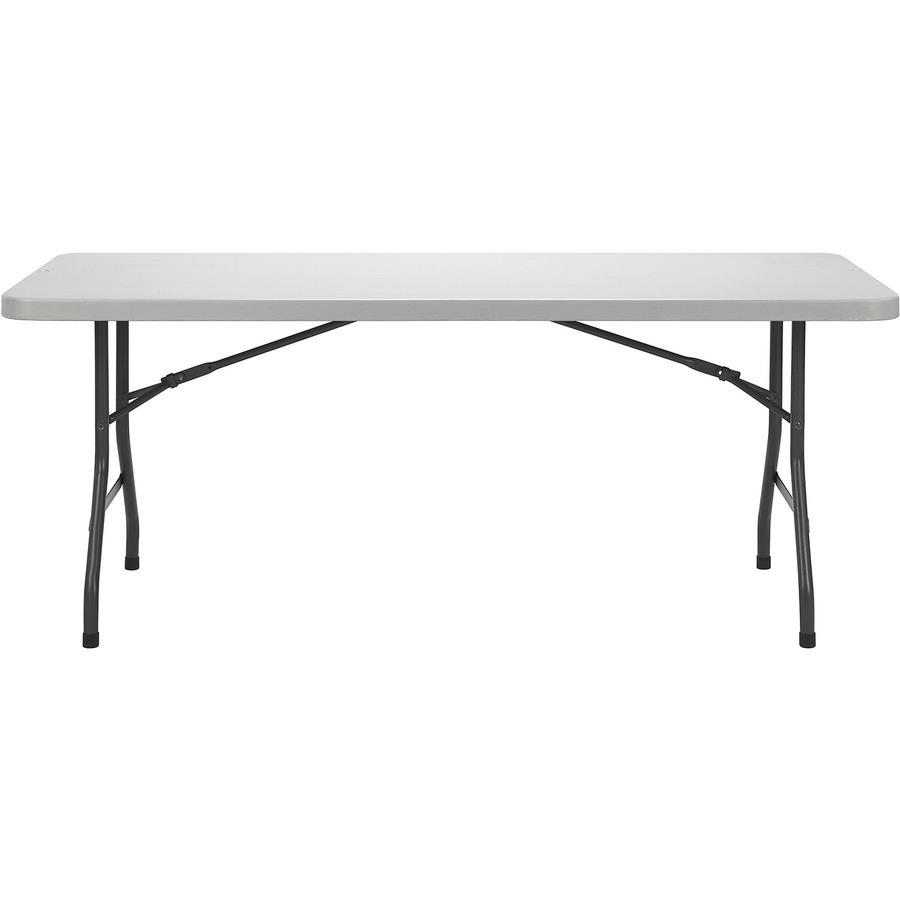 Lorell Extra-Capacity Ultra-Lite Folding Table - Light Gray Top - Dark Gray Base - 750 lb Capacity x 72" Table Top Width x 30" Table Top Depth - 29.25" Height - Gray - High-density Polyethylene (HDPE). Picture 5