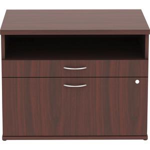 Lorell Relevance Series 2-Drawer File Cabinet Credenza w/Open Shelf - 29.5" x 22"23.1" - 2 x File Drawer(s) - 1 Shelve(s) - Finish: Mahogany, Laminate. Picture 6