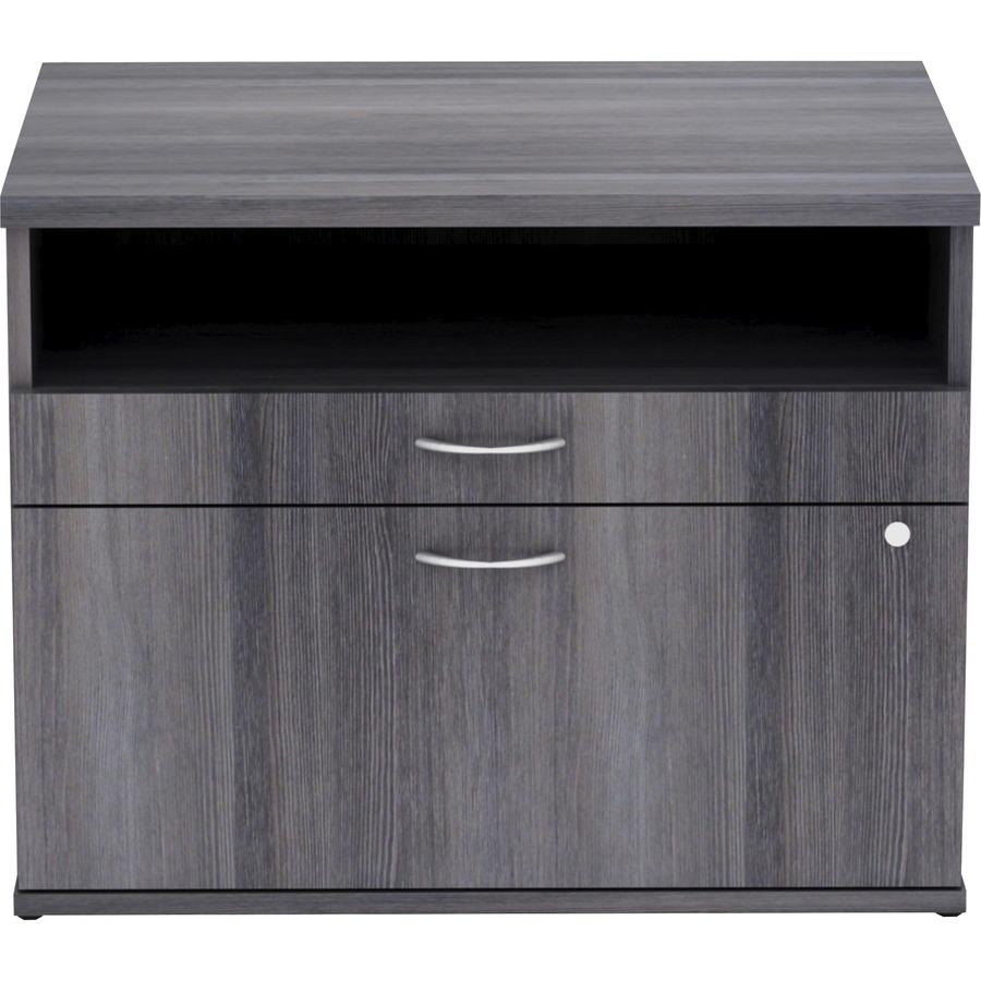 Lorell Relevance Series 2-Drawer File Cabinet Credenza w/Open Shelf - 29.5" x 22"23.1" - 2 x File Drawer(s) - 1 Shelve(s) - Finish: Charcoal, Laminate. Picture 4