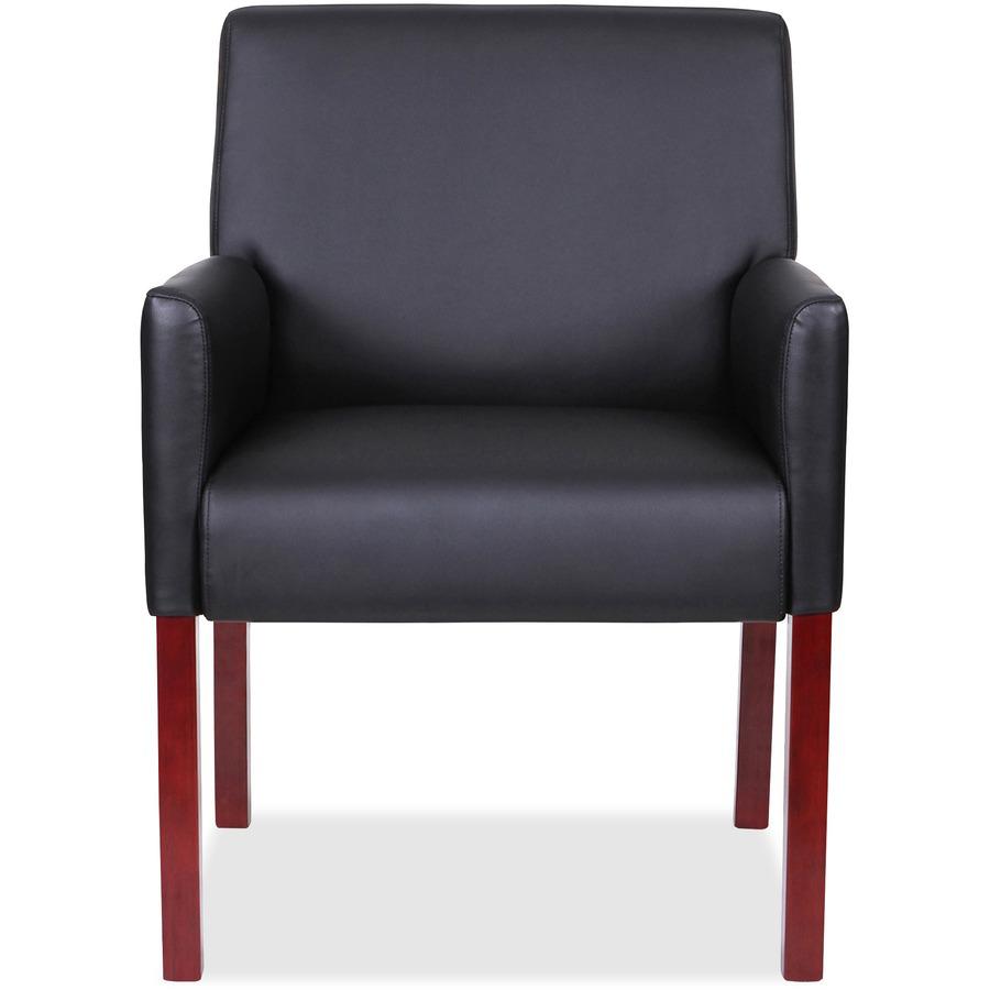 Lorell Full-sided Upholstered Arms Guest Chair - Black Leather Seat - Black Leather Back - Mahogany Wood Frame - 1 Each. Picture 3
