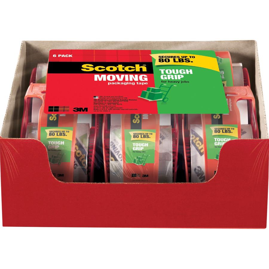 Scotch Tough Grip Moving Packaging Tape - 22.20 yd Length x 1.88" Width - Fiber - Dispenser Included - 6 / Pack - Clear. Picture 2