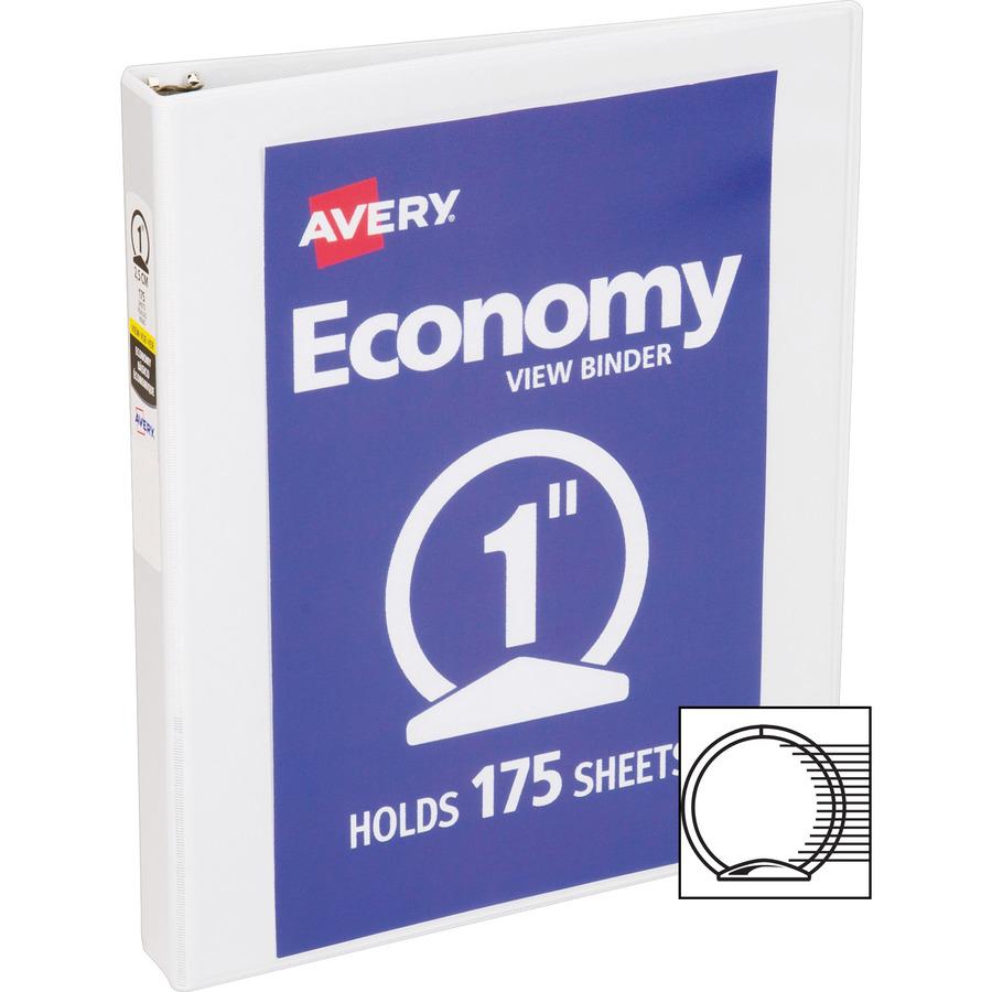 Avery&reg; Economy View Binder - 1" Binder Capacity - Letter - 8 1/2" x 11" Sheet Size - 175 Sheet Capacity - 3 x Round Ring Fastener(s) - 2 Internal Pocket(s) - Vinyl-covered Chipboard - White - 15.8. Picture 4