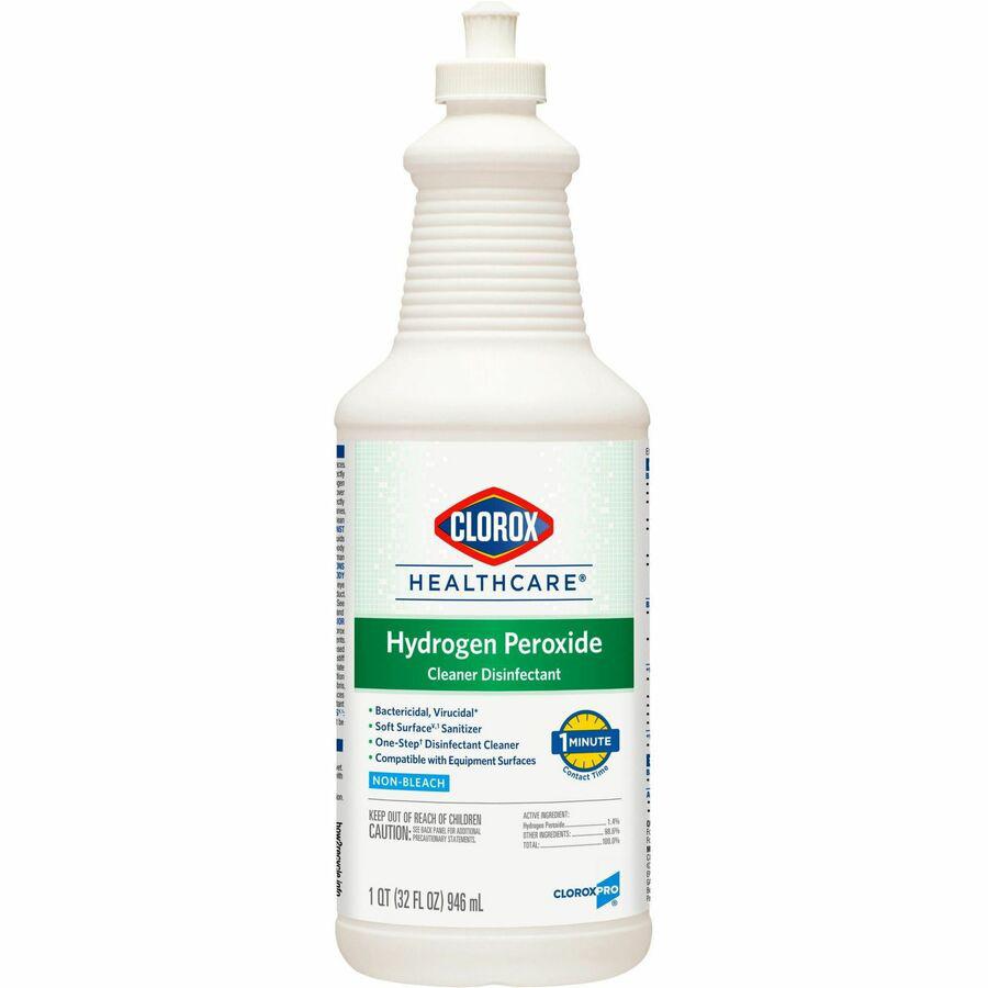 Clorox Healthcare Pull-Top Hydrogen Peroxide Cleaner Disinfectant - Ready-To-Use - 32 fl oz (1 quart) - 6 / Carton - Disinfectant - Clear. Picture 6