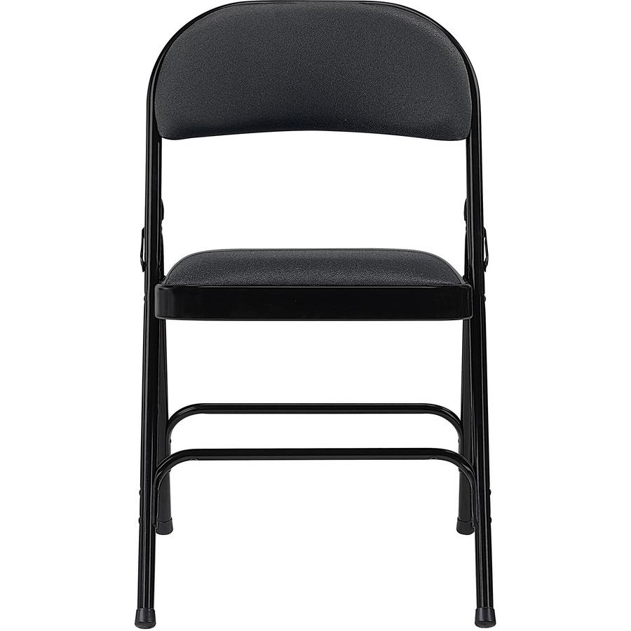 Lorell Padded Folding Chairs - Black Fabric Seat - Black Fabric Back - Powder Coated Steel Frame - 4 / Carton. Picture 3