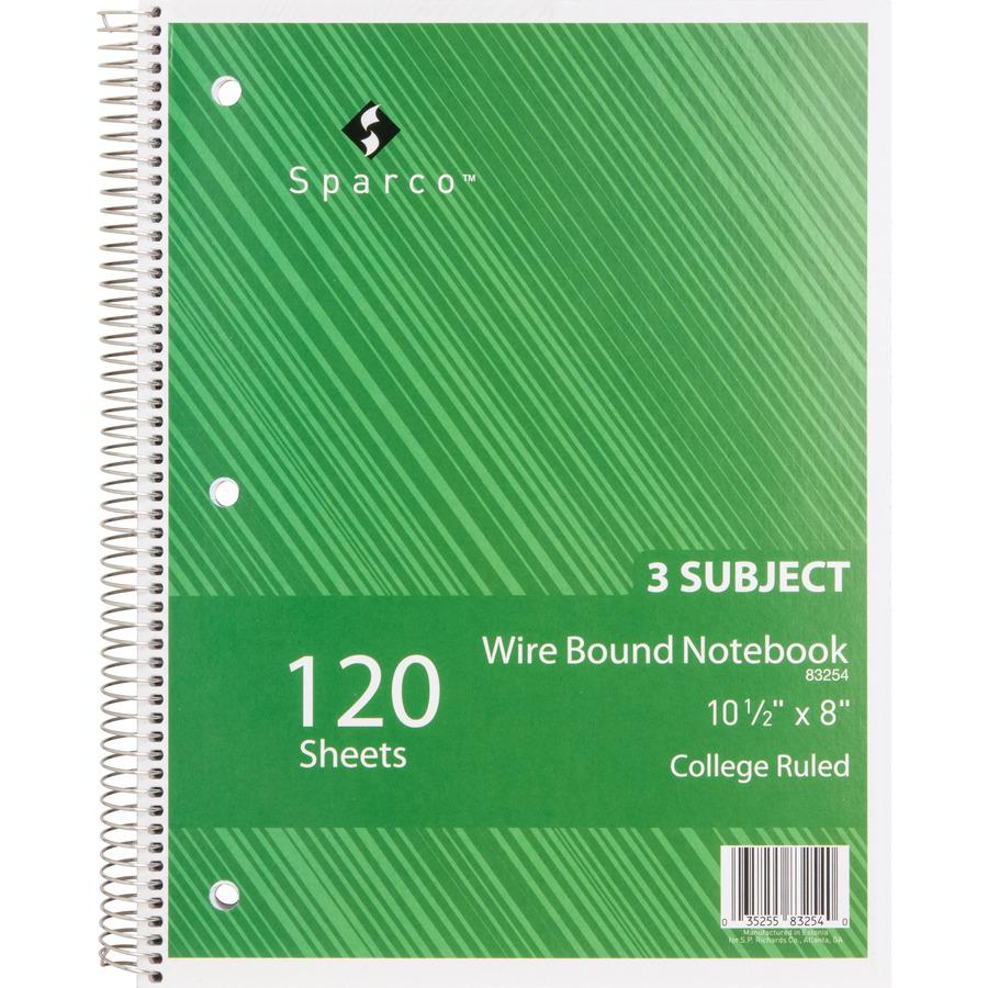 Sparco Wire Bound College Ruled Notebook - 120 Sheets - Wire Bound - College Ruled - Unruled Margin - 16 lb Basis Weight - 8" x 10 1/2" - Assorted Paper - AssortedChipboard Cover - Resist Bleed-throug. Picture 4
