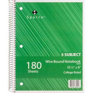 Sparco Wirebound College Ruled Notebooks - 180 Sheets - Wire Bound - College Ruled - Unruled Margin - 8" x 10 1/2" - Assorted Paper - AssortedChipboard Cover - Resist Bleed-through, Subject, Stiff-bac. Picture 8