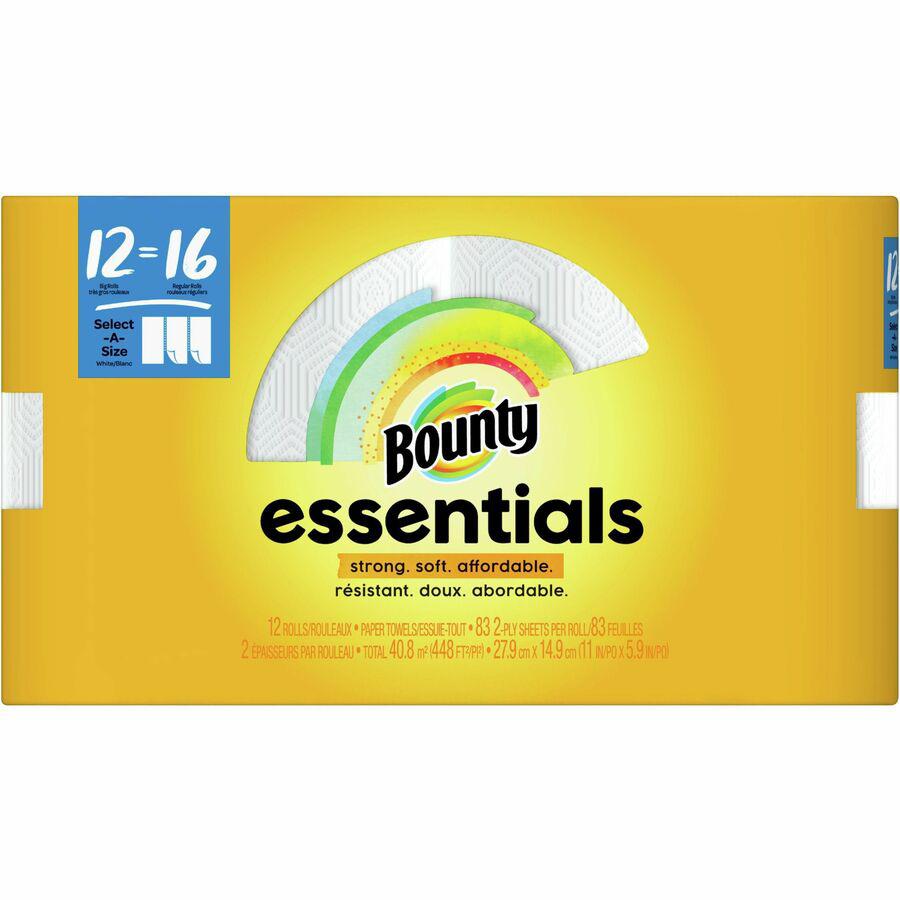 Bounty Essentials Select-A-Size Paper Towels - 12 Big Rolls = 16 Regular - 2 Ply - 83 Sheets/Roll - White - 12 / Carton. Picture 4