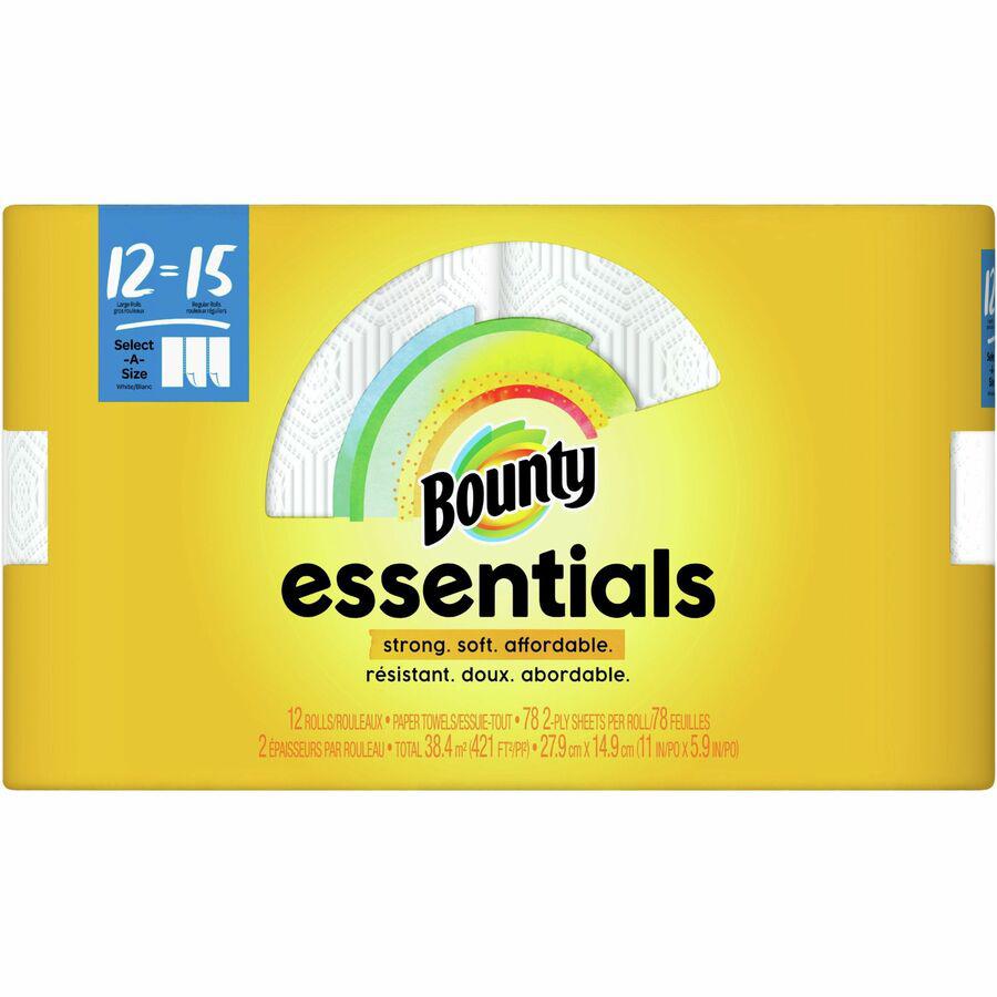Bounty Essentials Select-A-Size Towels - 12 Large = 15 Regular - 2 Ply - 78 Sheets/Roll - White - For Kitchen - 12 / Carton. Picture 4