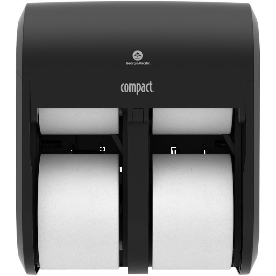 Compact 4-Roll Quad Coreless High-Capacity Toilet Paper Dispenser - Coreless Dispenser - 6000 x Sheet, 12000 x Sheet - 13.3" Height x 11.8" Width x 6.9" Depth - Black - Lockable - 1 / Carton. Picture 3
