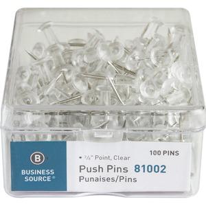 Business Source 1/2" Head Push Pins - 0.50" Head - 100 / Box - Clear. Picture 3