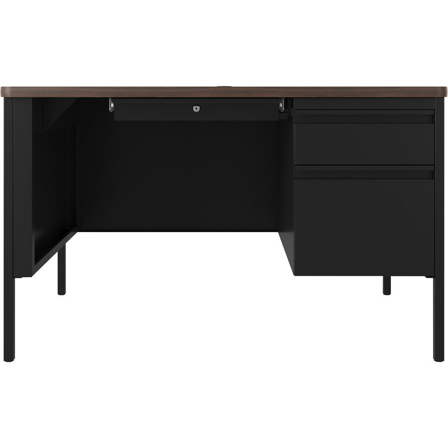 Lorell Fortress Series Walnut Top Teacher's Desk - 48" x 30"29.5" - Box, File Drawer(s) - Single Pedestal on Right Side - T-mold Edge. Picture 3