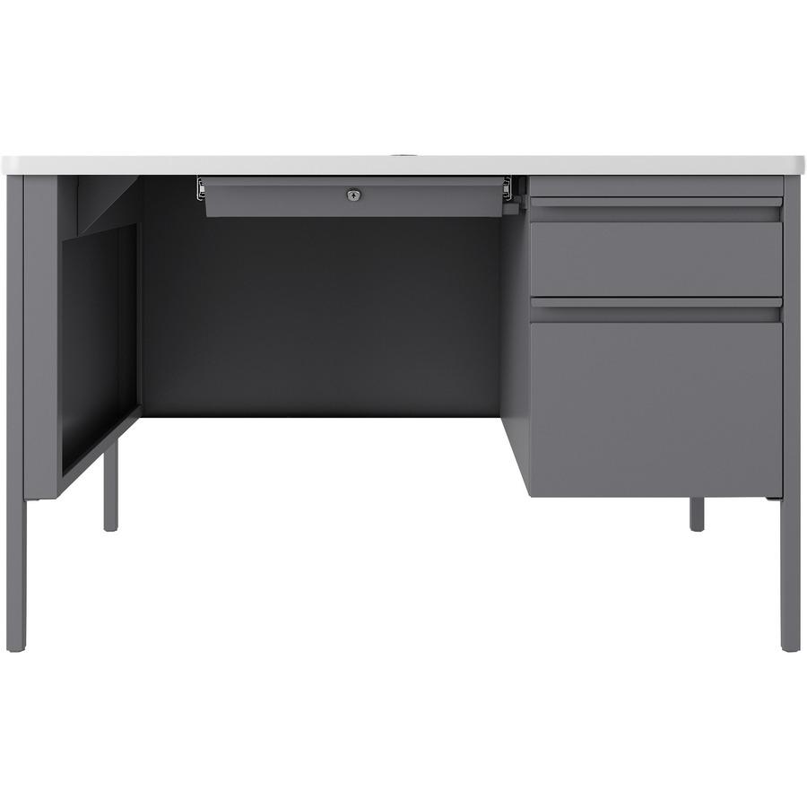 Lorell Fortress Series 48" Right-Pedestal Teachers Desk - 48" x 30"29.5" - Box, File Drawer(s) - Single Pedestal on Right Side - T-mold Edge - Finish: Gray. Picture 3