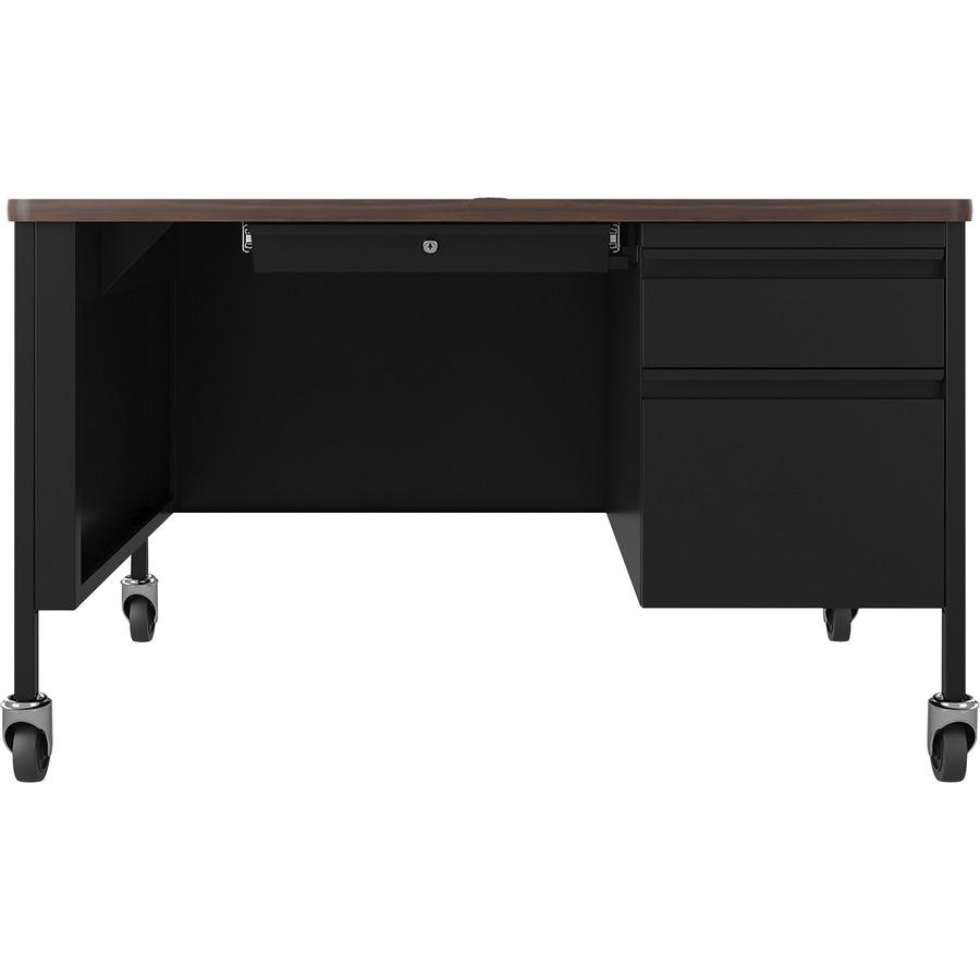 Lorell Fortress Series Walnut Top Teacher's Desk - 48" x 30"29.5" - Box, File Drawer(s) - Single Pedestal on Right Side - T-mold Edge. Picture 3