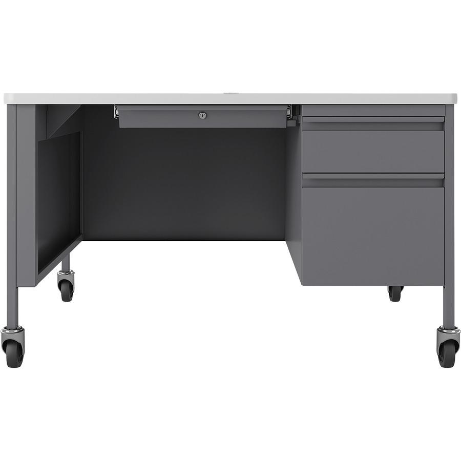 Lorell Fortress Series 48" Mobile Right-Pedestal Teachers Desk - 48" x 30"29.5" - Box, File Drawer(s) - Single Pedestal on Right Side - T-mold Edge - Finish: Gray. Picture 3