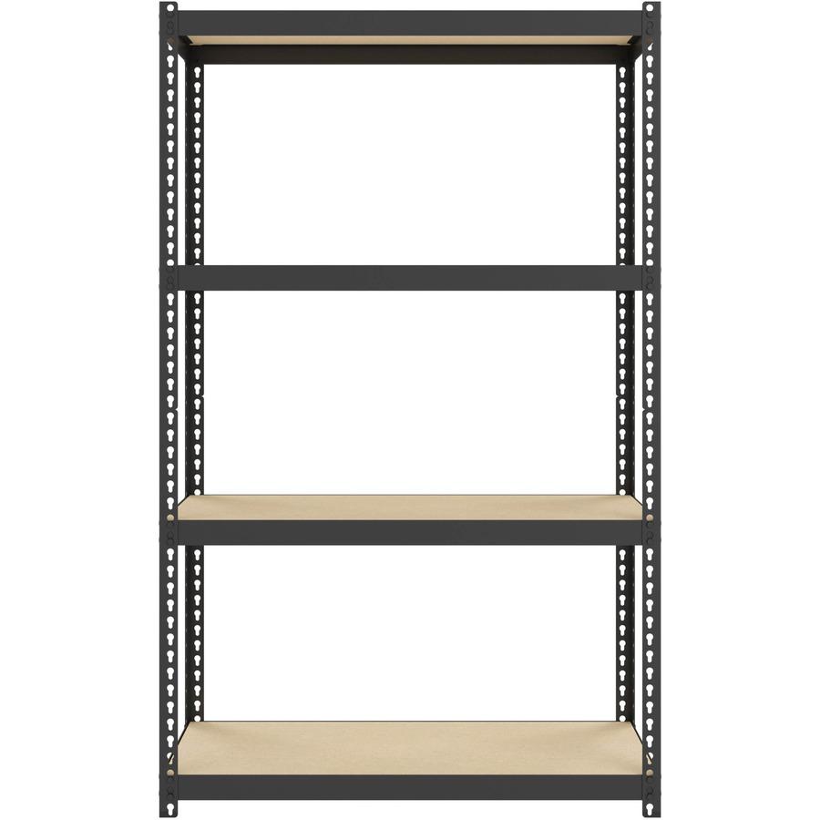 Lorell Narrow Riveted Shelving - 4 Shelf(ves) - 48" Height x 30" Width x 12" Depth - 28% Recycled - Black - Steel - 1 Each. Picture 4