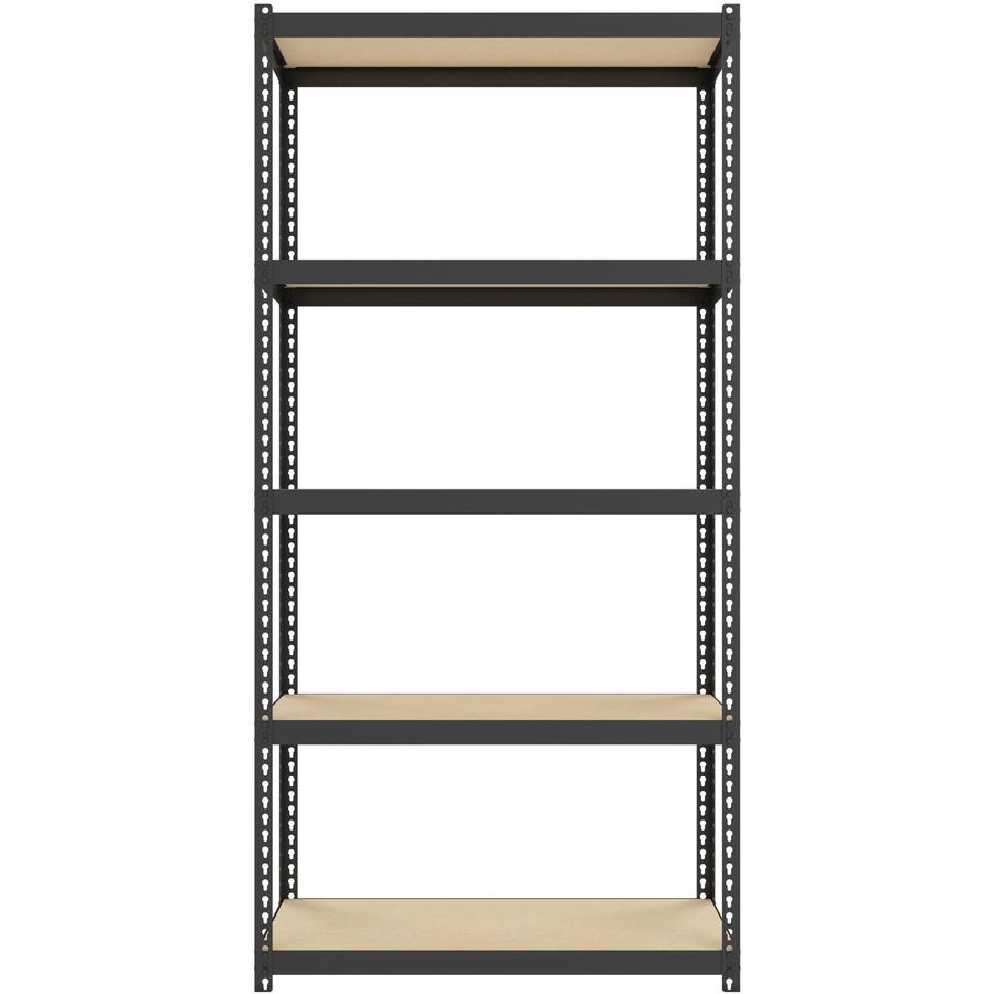 Lorell Narrow Riveted Shelving - 5 Shelf(ves) - 60" Height x 30" Width x 12" Depth - 28% Recycled - Black - Steel - 1 Each. Picture 4