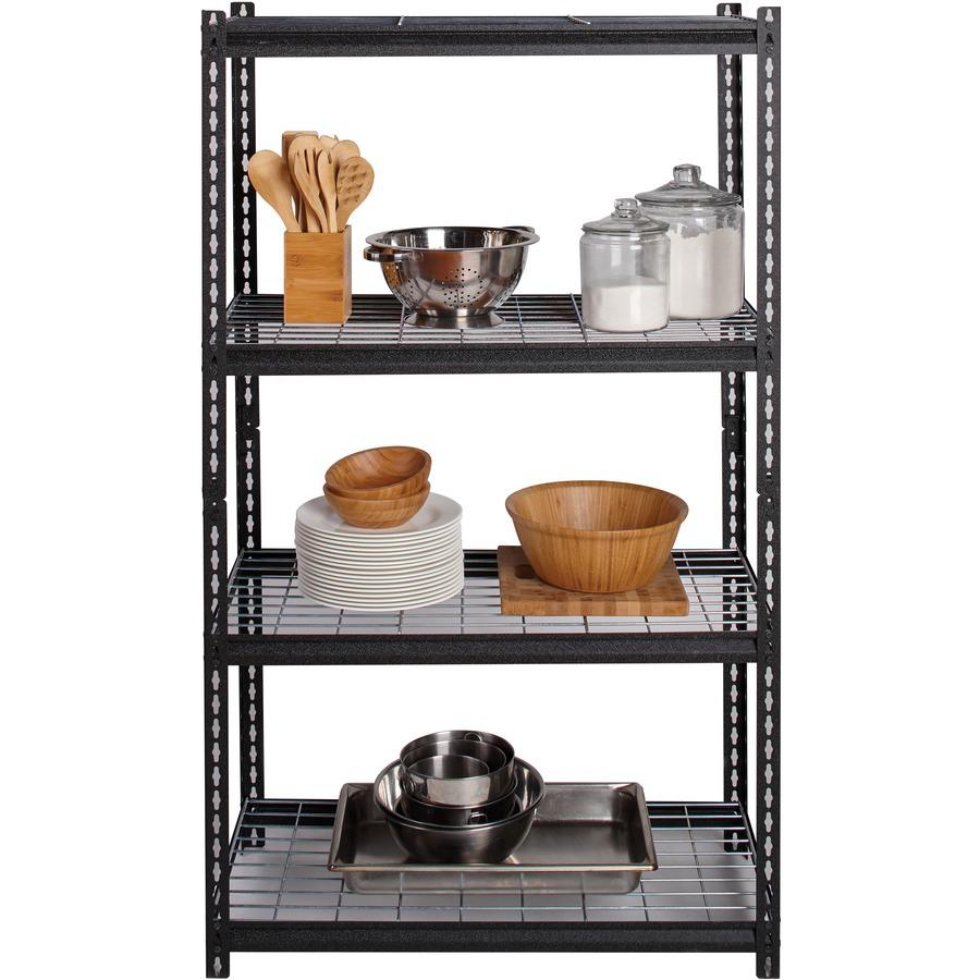 Lorell Wire Deck Shelving - 4 Shelf(ves) - 60" Height x 36" Width x 18" Depth - 30% Recycled - Black - Steel - 1 Each. Picture 4