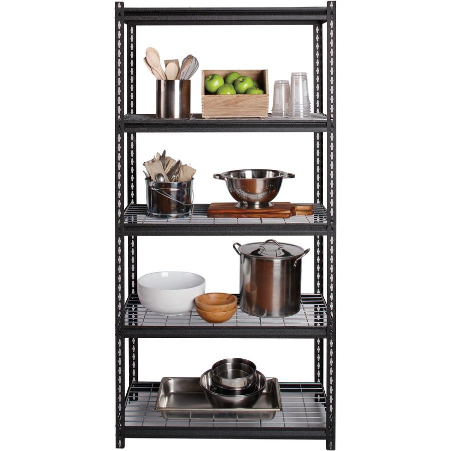 Lorell Wire Deck Shelving - 5 Shelf(ves) - 72" Height x 36" Width x 18" Depth - 28% Recycled - Black - Steel - 1 Each. Picture 4