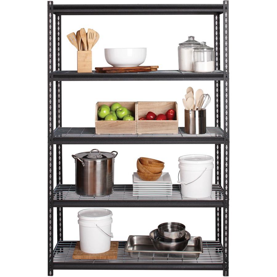 Lorell Wire Deck Shelving - 5 Shelf(ves) - 72" Height x 48" Width x 18" Depth - 28% Recycled - Black - Steel - 1 Each. Picture 4