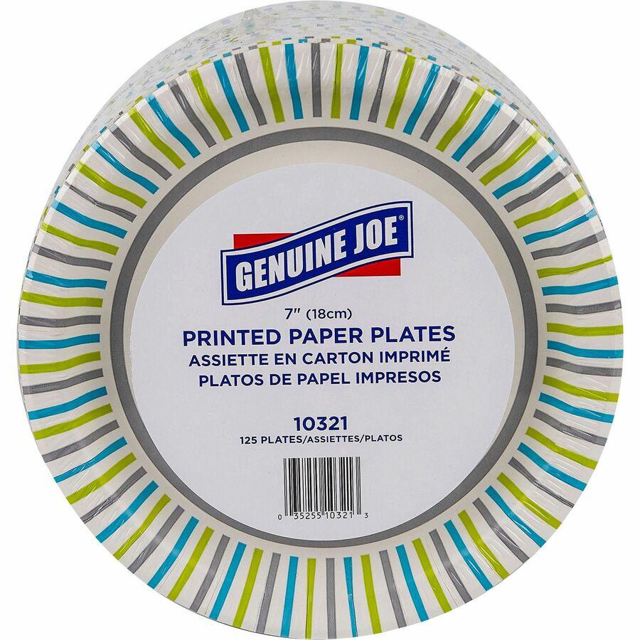 Genuine Joe 7" Printed Paper Plates - Disposable - 7" Diameter - Assorted - 125 / Pack. Picture 4