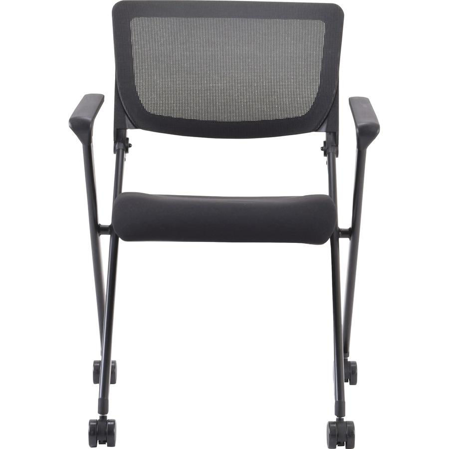 Lorell Mobile Mesh Back Nesting Chairs with Arms - Black Fabric Seat - Metal Frame - 2 / Carton. Picture 3