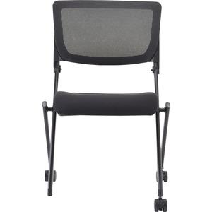 Lorell Mobile Mesh Back Nesting Chairs - Black Fabric Seat - Metal Frame - 2 / Carton. Picture 4