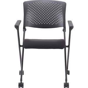 Lorell Upholstered Foldable Nesting Chairs with Arms - Black Fabric Seat - Black Plastic Back - Metal Frame - 2 / Carton. Picture 8