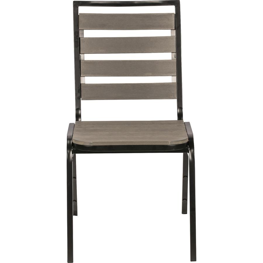 Lorell Charcoal Outdoor Chair - Charcoal Gray Faux Wood Seat - Charcoal Gray Faux Wood Back - Four-legged Base - 4 / Carton. Picture 3