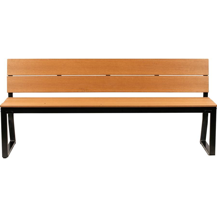 Lorell Faux Wood Outdoor Bench With Backrest - Teak Faux Wood Seat - Teak Faux Wood Back - 1 Each. Picture 3