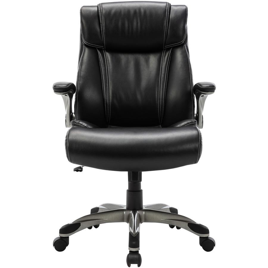 SOHO Flip Armrest High-back Leather Chair - Black Bonded Leather Seat - Black Bonded Leather Back - High Back - 5-star Base - Armrest - 1 Each. Picture 6