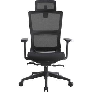 Lorell Mesh High-Back Chair w/Headrest - Black Seat - Black Mesh Back - High Back - 5-star Base - 1 Each. Picture 5