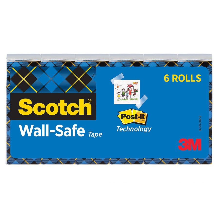Scotch Wall-Safe Tape - 22.22 yd Length x 0.75" Width - 6 / Pack - Translucent. Picture 2