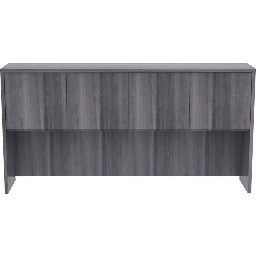 Lorell Weathered Charcoal Laminate Desking Hutch - 72" x 15" x 36" - Drawer(s)4 Door(s) - Material: Polyvinyl Chloride (PVC) Edge - Finish: Weathered Charcoal Surface, Laminate Surface. Picture 6