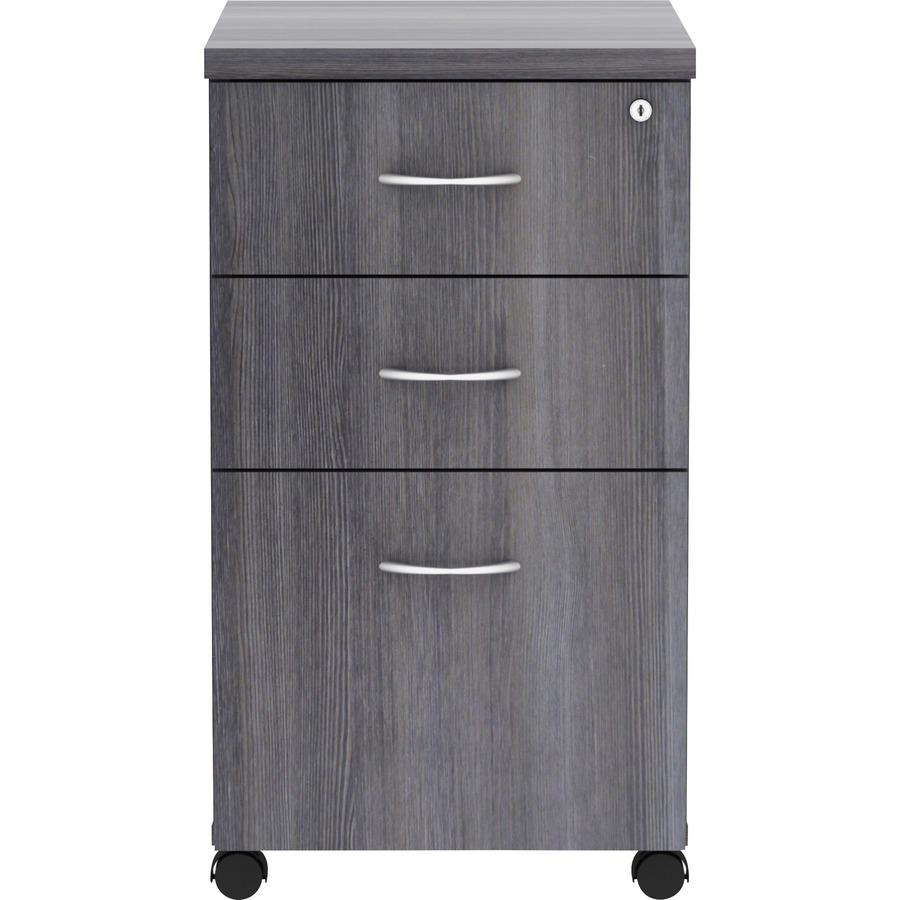 Lorell Weathered Charcoal Laminate Desking Pedestal - 3-Drawer - 16" x 22" x 28.3" - 3 x Box Drawer(s), File Drawer(s) - Material: Metal Pull, Polyvinyl Chloride (PVC) Edge - Finish: Weathered Charcoa. Picture 5