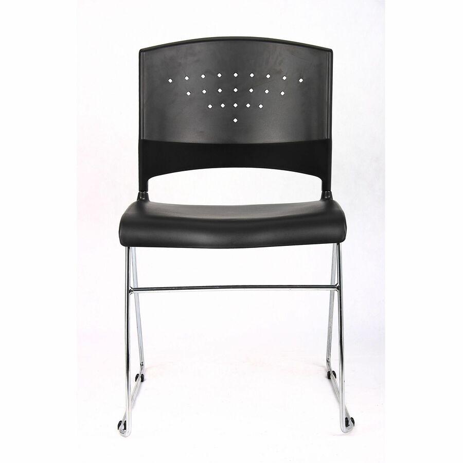 Boss Black Stack Chair With Chrome Frame, 1Pc Pack - Black Polypropylene Seat - Black Polypropylene Back - Chrome Frame - Sled Base - 1 Each. Picture 4
