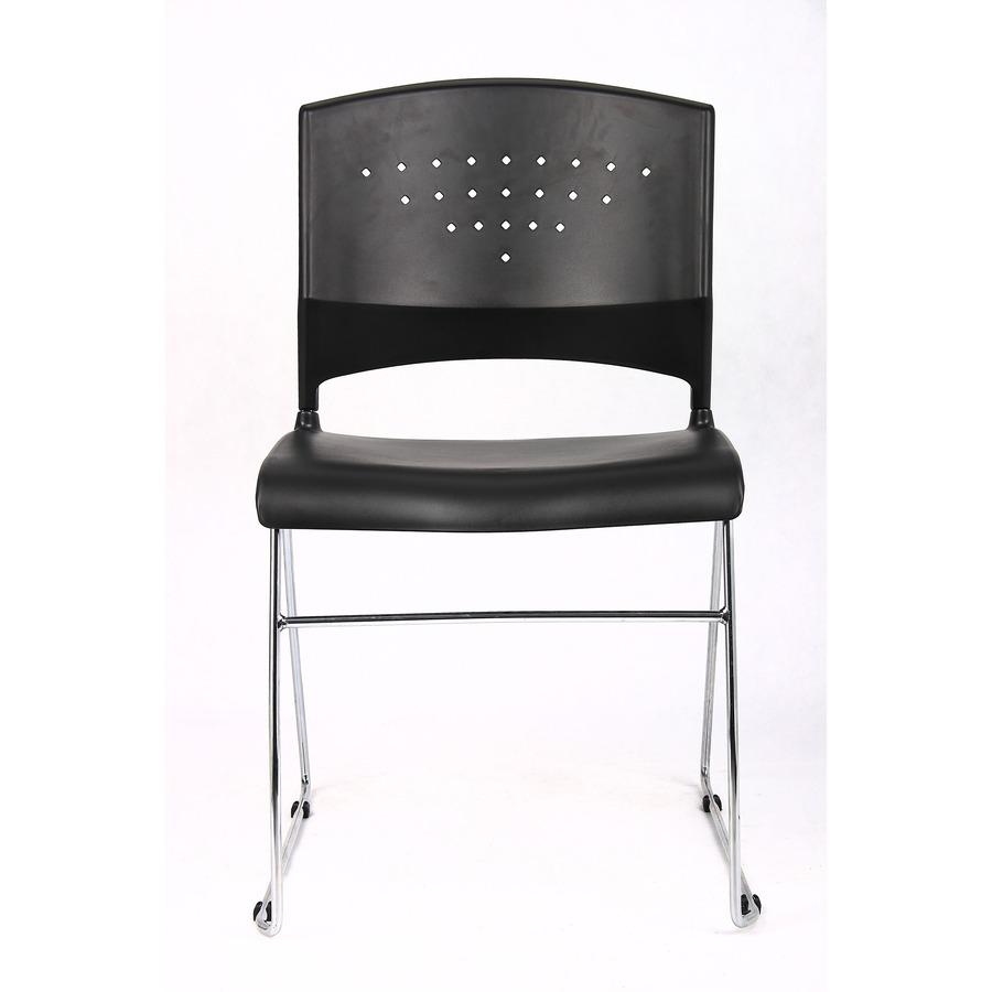 Boss Black Stack Chair With Chrome Frame 4 Pcs Pack - Black Polypropylene Seat - Black Polypropylene Back - Chrome Frame - Sled Base - 4 Pack. Picture 4