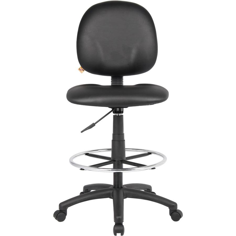 Boss Stand Up Drafting Stool with Foot Rest Black - Black Vinyl Seat - Black Vinyl Back - 5-star Base - 1 Each. Picture 4