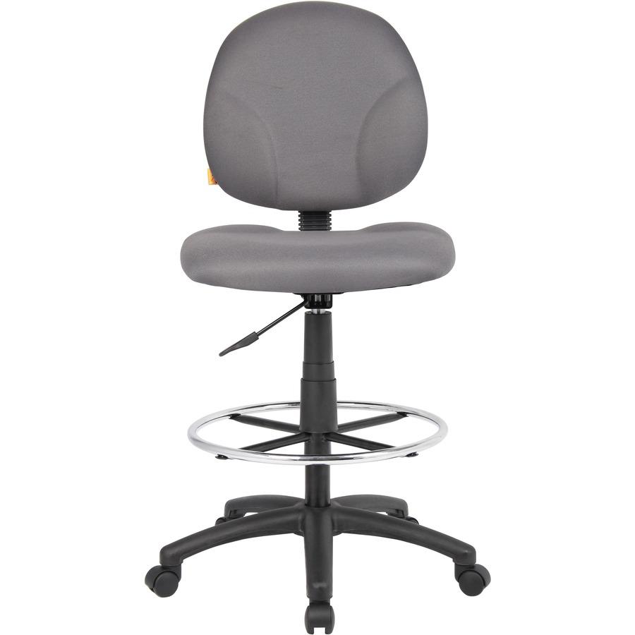 Boss Stand Up Fabric Drafting Stool with Foot Rest, Black - Gray Crepe Fabric Seat - Gray Crepe Fabric Back - 5-star Base - 1 Each. Picture 3