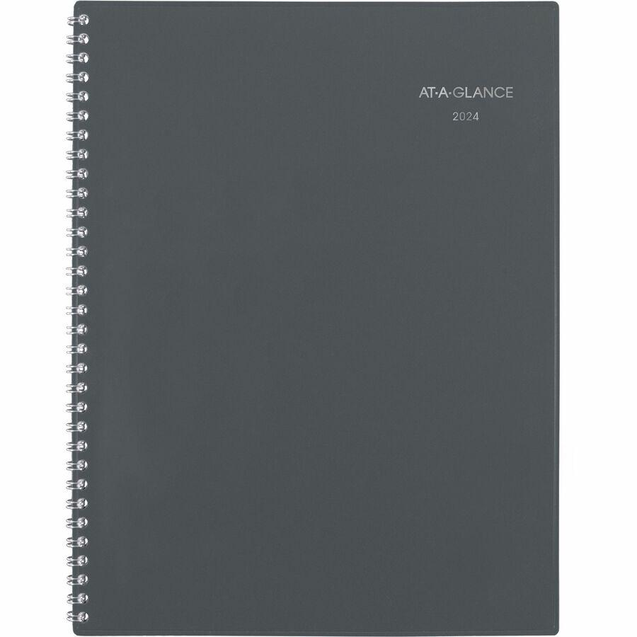 At-A-Glance DayMinder Planner - Large Size - Julian Dates - Monthly - 12 Month - January 2024 - December 2024 - 1 Month Double Page Layout - Twin Wire - Gray - 11" Height x 8.5" Width - Tabbed, Metric. Picture 3