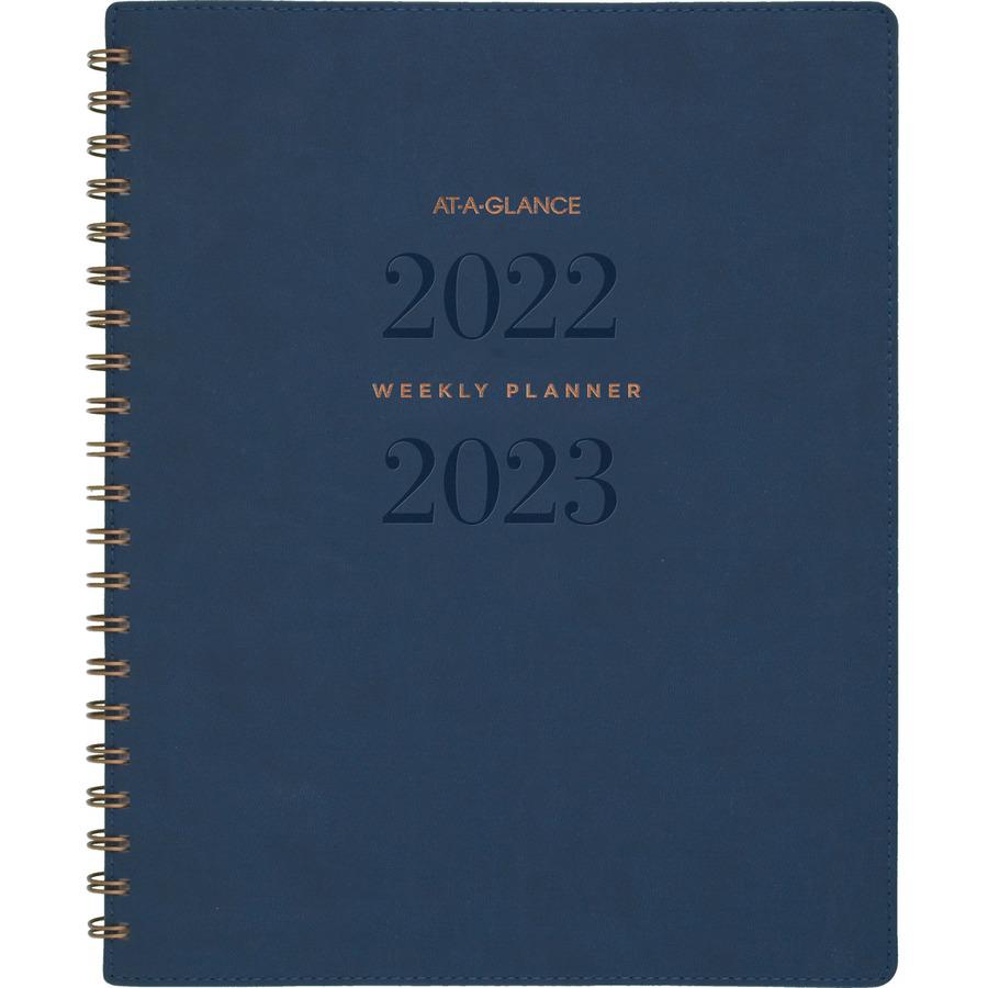 At-A-Glance Signature Collection Planner - Large Size - Julian Dates - Monthly, Weekly - 13 Month - July - July - 1 Week, 1 Month Double Page Layout - Navy, Navy Blue - 11" Height x 8.8" Width - Bleed. Picture 4