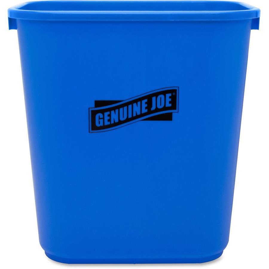 Genuine Joe 28-1/2 Quart Recycle Wastebasket - 7.13 gal Capacity - Rectangular - 15" Height x 14.5" Width x 10.5" Depth - Blue, White - 12 / Carton. Picture 3