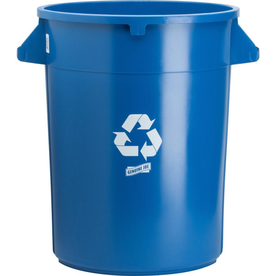 Genuine Joe Heavy-Duty Trash Container - 32 gal Capacity - Side Handle, Venting Channel - Plastic - Blue - 6 / Carton. Picture 6
