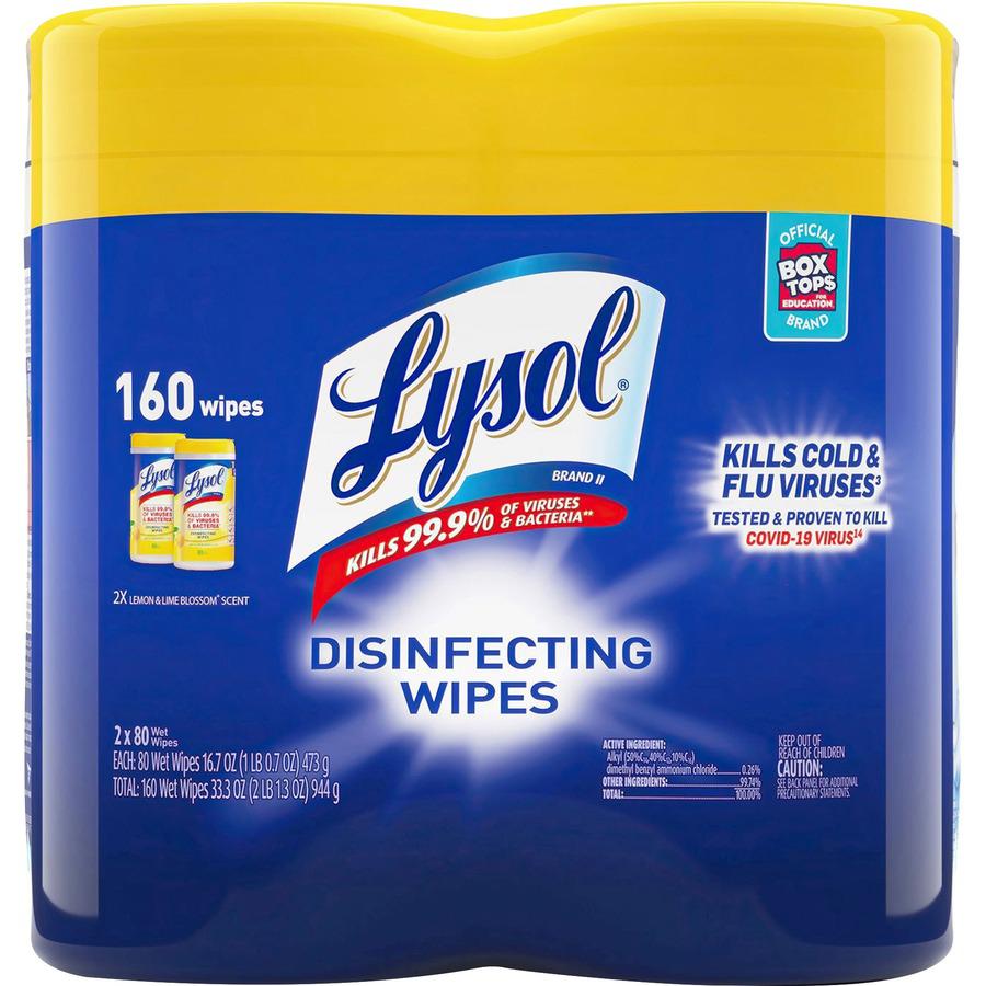 Lysol Disinfecting Wipes - Lemon Lime Scent - 80 / Canister - 6 / Carton - White. Picture 3