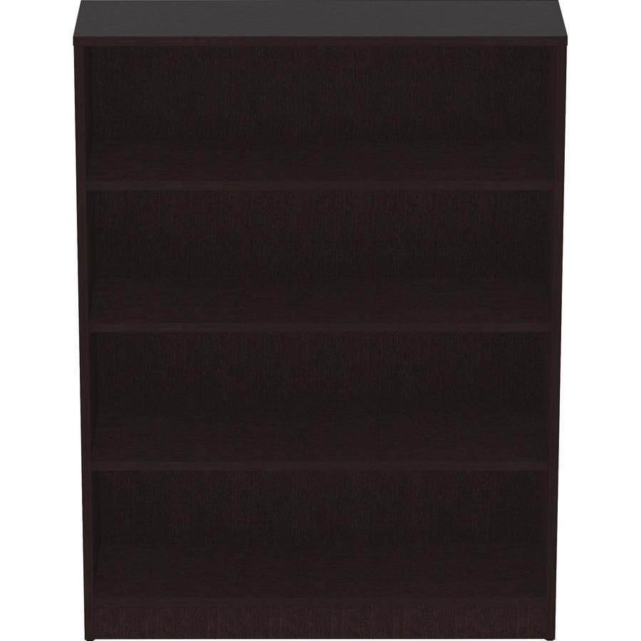 Lorell Laminate Bookcase - 0.8" Shelf, 36" x 12"48" - 4 Shelve(s) - 3 Adjustable Shelf(ves) - Square Edge - Material: Thermofused Laminate (TFL) - Finish: Espresso. Picture 3